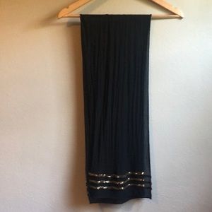 Black See Through Scarf with Gold Beading Edges